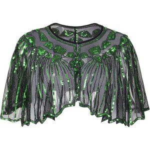 Women's Green 1920s Shawl Sequin Beaded Evening Cape Retro Wedding Wraps Scarf